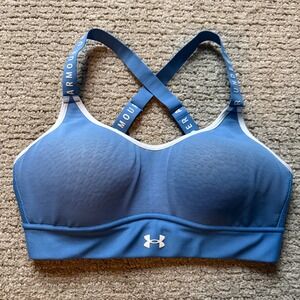 Under Armour Infinity High Sports Bra Womens 32B Blue High Impact Yoga Workout